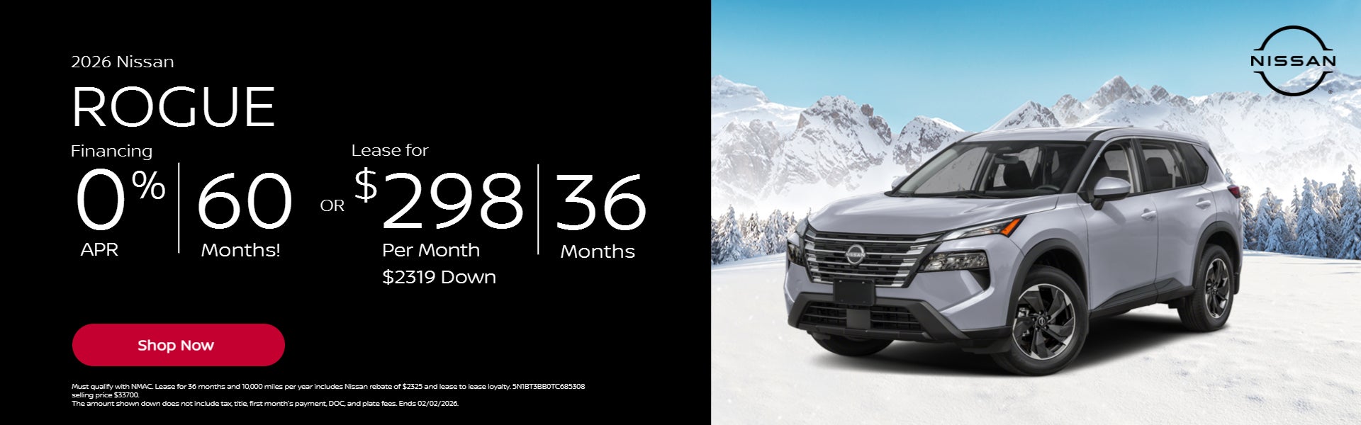 2026 Nissan Rogue 0% for 60 months! Or lease for 36/298 with