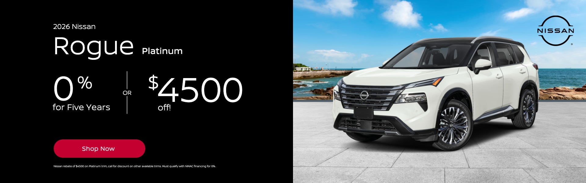 2026 Nissan Rogue 0% for Five Years or up to $4500 off!