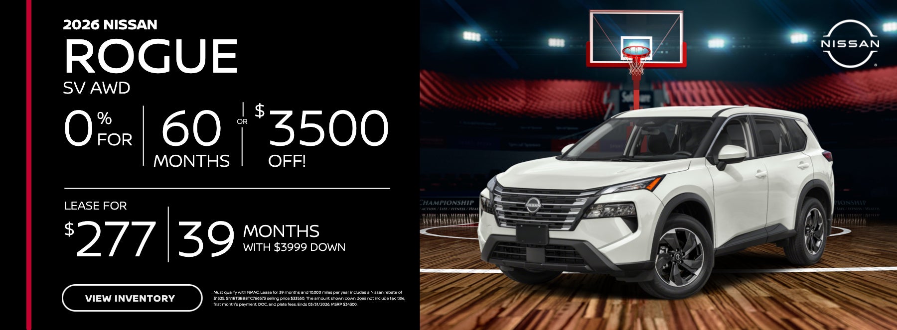 2026 Nissan Rogue SV AWD 0% for 60 months or $3500 off!